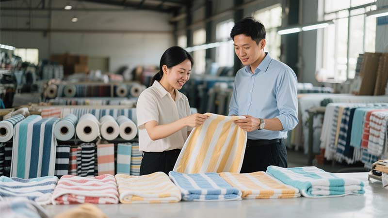 business meeting in textile factory