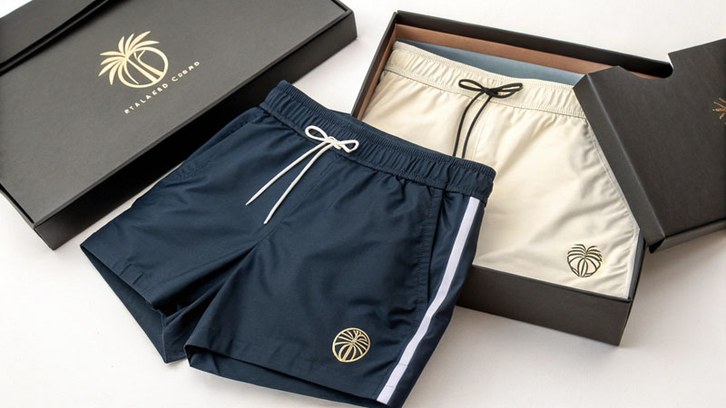 Branded packaging premium custom beach shorts