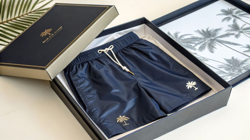 Premium customer experience packaging beach shorts