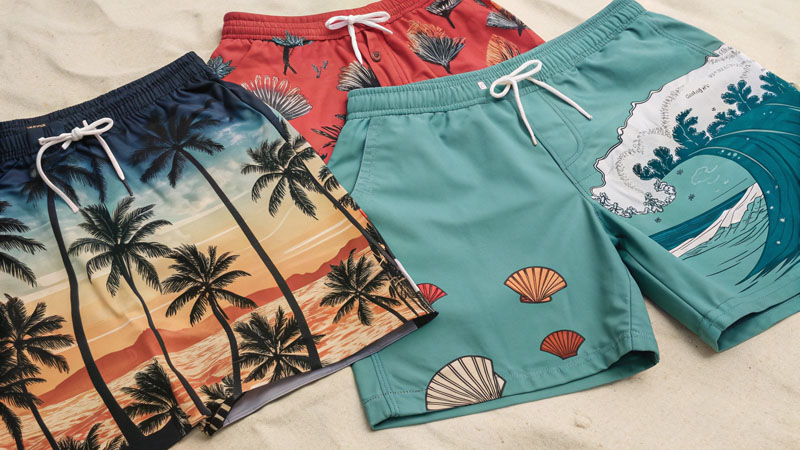 Location-based prints beach shorts